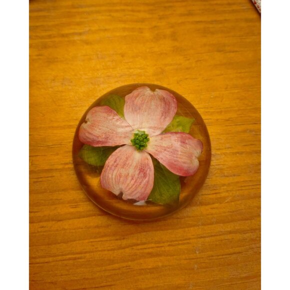 Vintage W. Rolfe Dogwood Flower Encased in Resin Paperweight - Picture 1 of 7